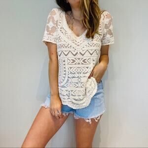 Anthro Meadow Rue Medium Embroidered Mesh Lace Top